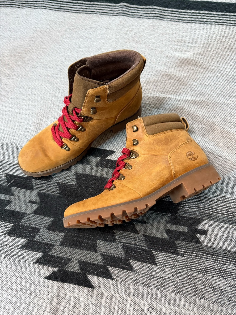 Timberland Wheat Nubuck Boots with Red Laces